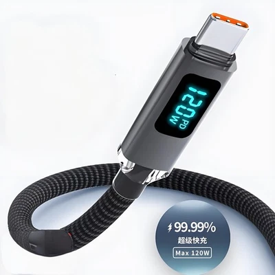 Digital Display USB A to Type C 120W Fast Charger Cable Braided USB-C Lead 1m~2m - Image 1 of 4