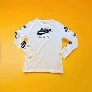 Jordan Boys Long Sleeve Nike Jump Man Triple Threat Logo Graphic T-shirt M 10-12 - Picture 1 of 16