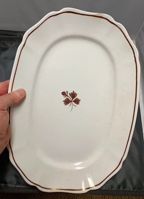 ANTIQUE Alfred Meakin ENGLAND Tea Leaf White Brown Ironstone Platter 10" x 14" - Image 1 of 4