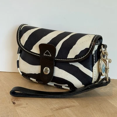 Dooney & Bourke Negro Estampado Cebra Bolso sin asas Cuero Muñequera Cartera Monedero Dorado Foto 1 de 4