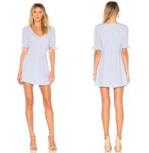 L’Academie Mini Shirt Dress Womens S Blue White Stripe Puff Sleeve Sexy Milkmaid - Picture 1 of 11
