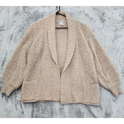 Vintage 80s Adele Joyce Wool Fluffy Shawl Collar Cardigan Sweater Size M Beige - Image 1 of 4