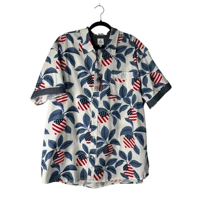 Free Planet Men’s Shirt Size 3X American Flag Stars Stripes Button Down Cotton - Image 1 of 4