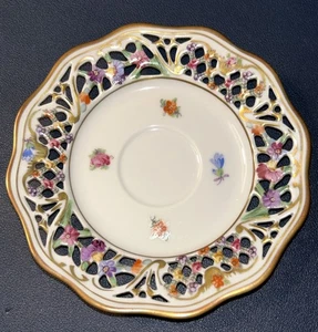 Schumann Germany Schloss Dresden Blumen Netzteller 4,75" Goldrand 50er Jahre - Bild 1 von 4