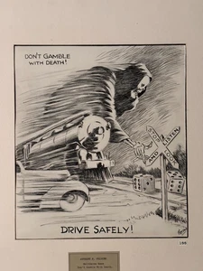 Rare Signed Original Published Illustration Art Drawing Death Train 40s - Picture 1 of 10