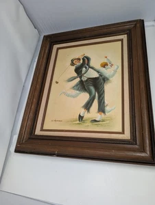 Dipinto olio vintage due clown che giocano a golf incorniciato firmato O’Hammer - Foto 1 di 17