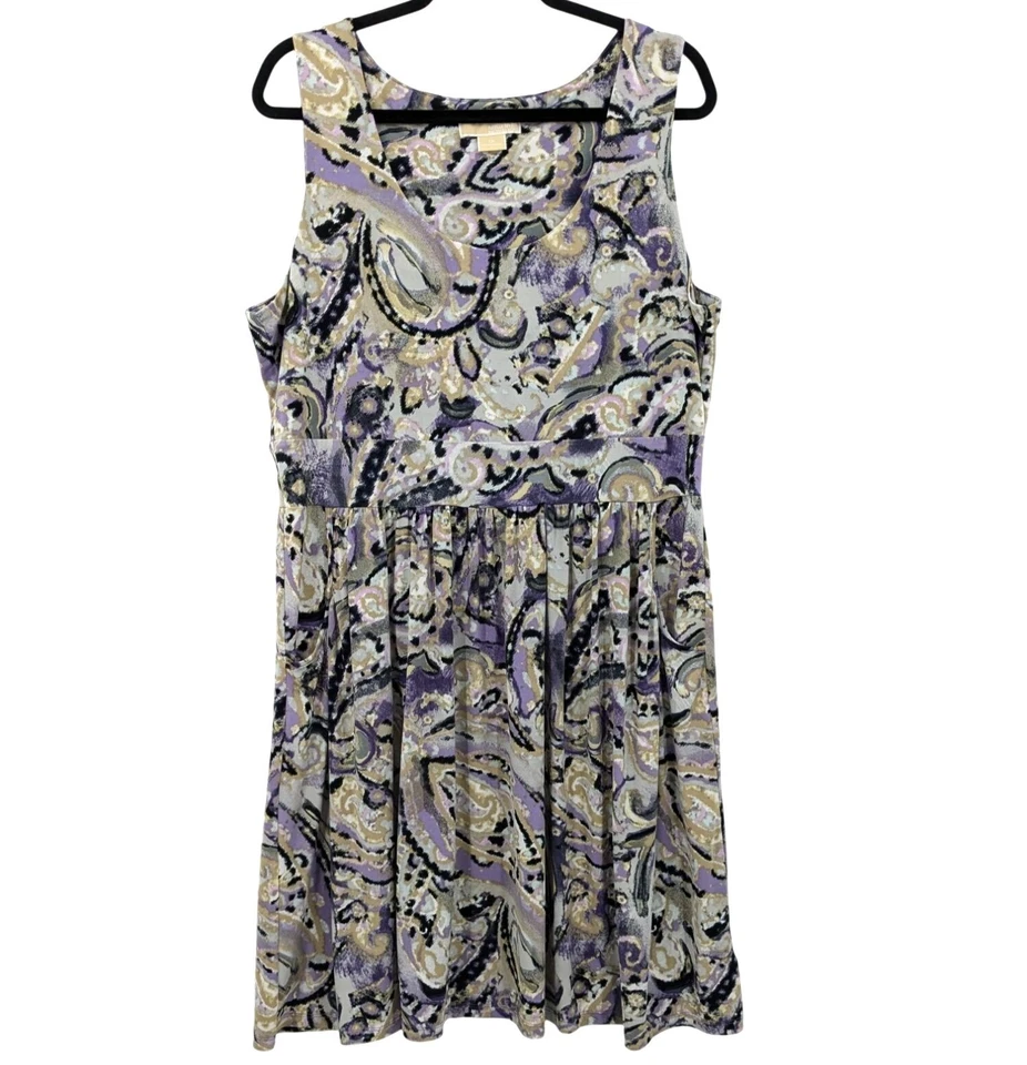Michael Kors Paisley Print Babydoll Dress Women Size 1X Stretch Flowy Resort Y2K - Image 1 of 4