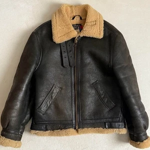 Schott B-3 Sheepskin Flight Mouton Bomber Jacket Men's Brown Size 38 Pre-Owned - Picture 1 of 12