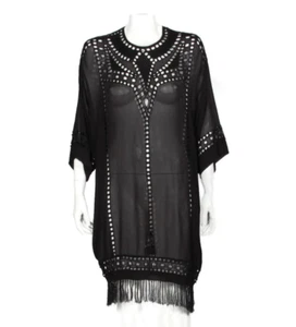 ISABEL MARANT ETOILE Black Enery Embroidered Sheer Fringe Tunic Dress Sz 34 /807 - Picture 1 of 6
