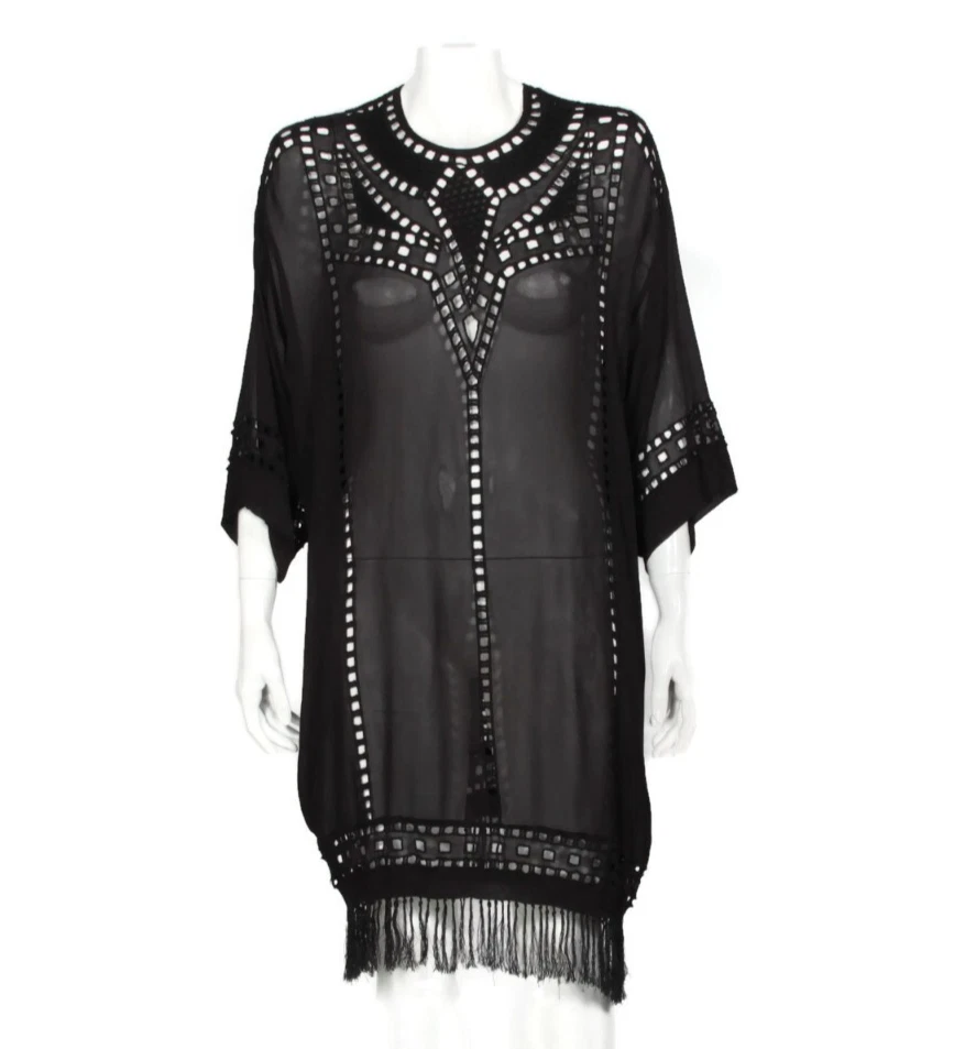 Vestido túnica ISABEL MARANT ETOILE negro energy bordado flecos transparentes talla 34/807 Foto 1 de 4