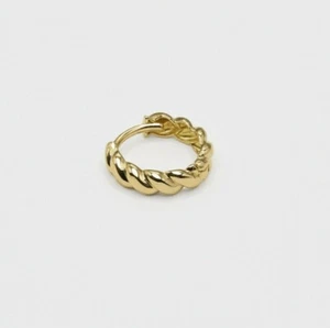 14k Solid Gold Rope Hoop Earrings, Twist Gold Hinged Hoop Earrings, Pair - Picture 1 of 4