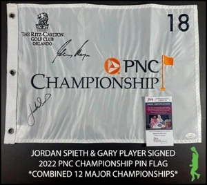 JORDAN SPIETH & GARY PLAYER AUTOGRAPHED PNC CHAMPIONSHIP PIN FLAG JSA COA - Picture 1 of 3
