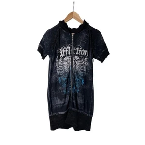 Affliction schwarzes Hoodie Kleid mit Reißverschluss XL - Bild 1 von 6
