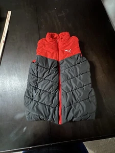 Puma Vest Boys Medium 10/12 Sleeveless Puffer Jacket Black Red Outdoors Full Zip - Picture 1 of 6