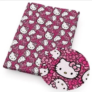 Pink bows Cartoon Polyester Cotton blend fabric White Kitty 20"x55" 1265483 - Picture 1 of 1