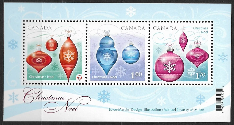 Canada Stamps - Souvenir sheet of 3 - 2010, Christmas: Ornaments #2411 - MNH - Image 1 of 1