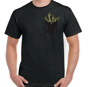 Zombie T-Shirt The Walking Dead Pocket Hands Mens Funny Halloween Fancy Dress - Picture 1 of 2