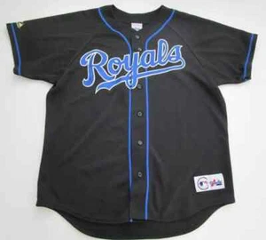 Mens Large Kansas City Royals Majestic stitched black jersey vintage USA - Picture 1 of 6