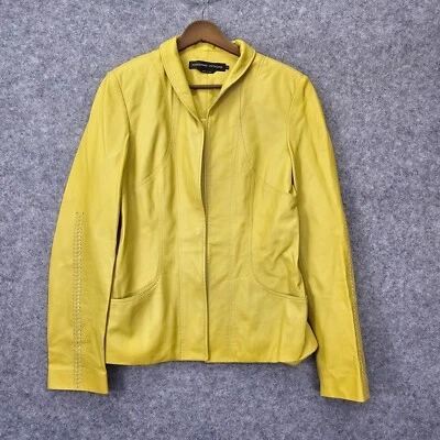 Italian Leather Jacket Womens XS 2 Lemon ADRIENNE VITTADINI Biker Moto Y2K 18x24 - Image 1 of 4