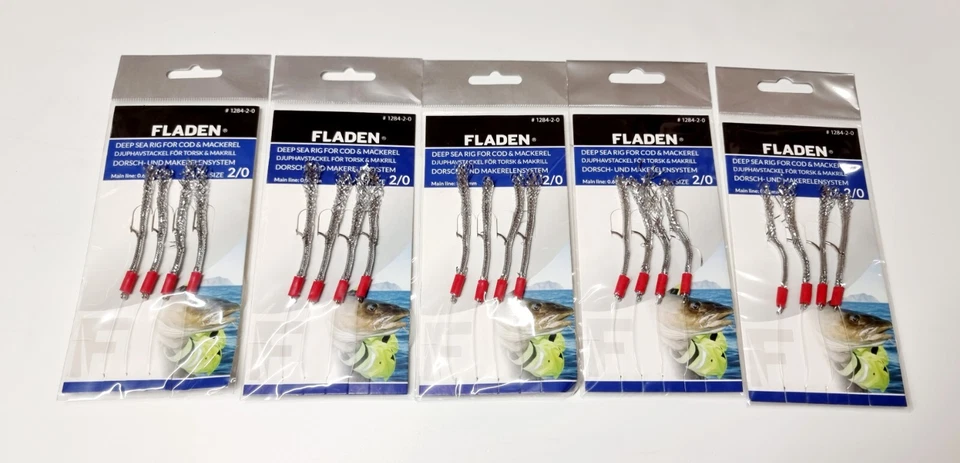 5 X Sea Silver 4 Hook Mackerel Fishing Rig 2/0 (5 Rigs) - Fladen  1284-2/0 - Image 1 of 1