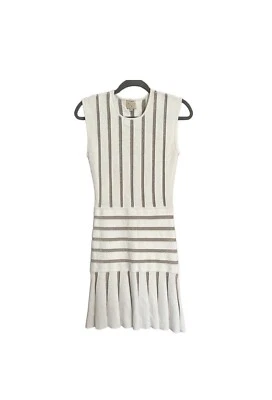 Vestido de cintura rasgado Ronny Kobo ouro branco malha elástica listras metálicas tamanho P - Imagem 1 de 4