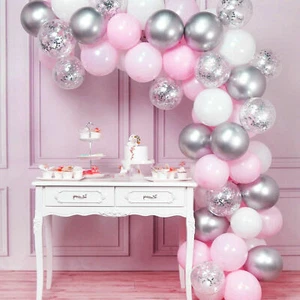 Kit Arco 100 Globos Guirnalda Cumpleaños Boda Baby Shower (Rosa/Plateado/Blanco) - Imagen 1 de 9