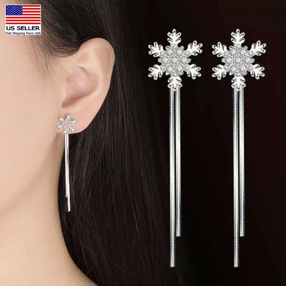Mujeres 925 Plata Esterlina Joyería Cristal Pendientes Copo de Nieve Borla Tachuelas 1266 Foto 1 de 4