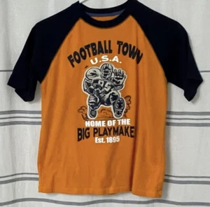 T-shirt calcio Oshkosh ragazzo doppio lato arancione blu taglia 12 maglietta bambino piccolo - Foto 1 di 4