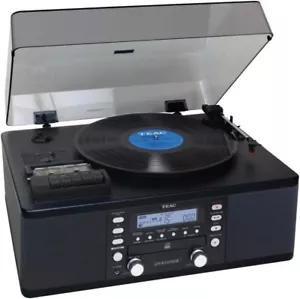 CD Recorder with Turntable Cassette Player TEAC LP-R550USB-B Black USB NEW - Picture 1 of 3