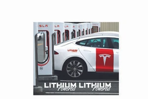 2 Lithium Powered Sticker Vinyl Decal Tesla Electric Vehicle Hybrid Sticker EV  - Picture 1 of 2