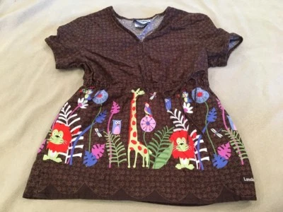 Blusa Médica Landau Xs Marrón con Animales de Zoo Foto 1 de 4