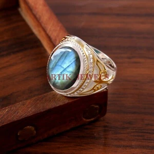 Natürlicher Labradorit Edelstein mit 925 Sterling Silber Ring für Herren #4772 - Bild 1 von 5