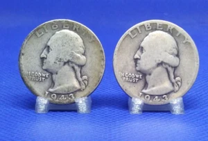 1943, 1943-D Washington Silver Quarters, 2 Münzen Lot - Bild 1 von 2