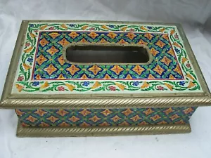 Beautifully Decorated Enamel Metal Clad Middle Eastern Antique Tissue Box. - Picture 1 of 7
