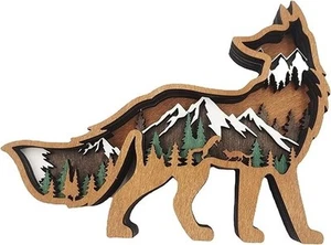 Wooden Forest Animals Wall Art 6.7 x 5.3 Rustic Multilayer Fox Cabin Home Decor - Picture 1 of 99