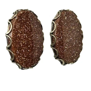 Pendientes de clip de vidrio de aventurina brillante moteado de colección cobre ovalado acrílico piedra - Imagen 1 de 11