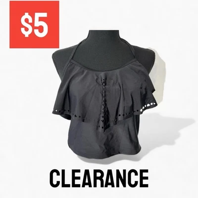 Top de bikini City Streets con volantes negro banda de natación con corte láser para mujer L Foto 1 de 4