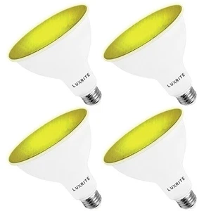 Luxrite LED PAR38 Flood Yellow Light Bulb 8W=45W Damp Rated UL E26 Base 4 Pack - Picture 1 of 7
