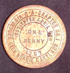 Concordia Chapter No 1 Masonic Penny Token Glen Burnie Maryland - Picture 1 of 2