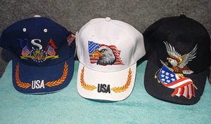 Lote de 3 gorras de béisbol patrióticas bordadas con bandera y águila americana de EE. UU. - Imagen 1 de 18