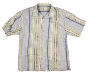 Camicia uomo Tommy Bahama blu/giallo a righe con bottoni manica corta in lino taglia S - Foto 1 di 4