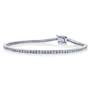 1.5mm Rhodium Plated Silver 1.5 ct Round CZ Prong Set Tennis Bracelet 7.25in - Picture 1 of 3