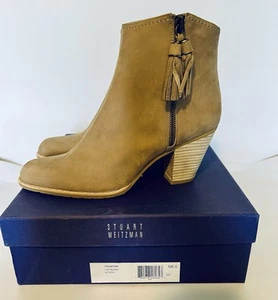 Stuart Weitzman Prancisr Suede Ankle Boot With Tassel & 3in Heel - Tan US 8.5 - Picture 1 of 9