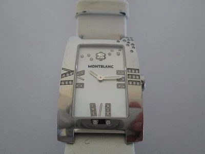 RELOJ PULSERA MONTBLANC DAMAS ACERO INOXIDABLE Y DIAMANTES 7112 CORREA CUERO FUNCIONA Foto 1 de 4