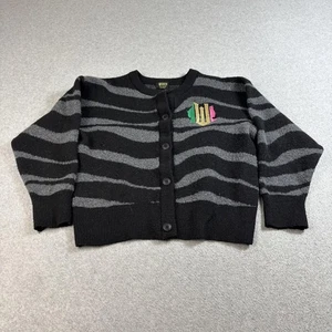 Wicked Paul Tazewell Sweater Womens XL Black Gray Cardigan Button Zebra Stripe - Picture 1 of 12