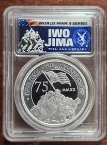 2oz Silver TUVALU $2 2020-P IWO JIMA 75th ANNIVERSARY PCGS PR70 (1014) - Picture 1 of 2