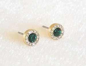 NEW Kate Spade Halo Stud Earrings You're a Gem CZ Green Stone Titanium Posts - Picture 1 of 3