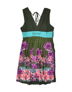 DESIGUAL Womens Sleeveless A-Line Dress UK 12 Medium Green Floral AT02 - Picture 1 of 3