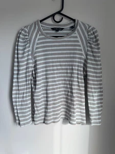 Veronica Beard Mason Striped Baseball Tee Pima Cotton Shirt Preppy Designer Sz L - Picture 1 of 7