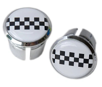 Peugeot Chequerboard Bicycle Handlebar Chrome Plastic Bar End Plugs Caps - Image 1 of 3